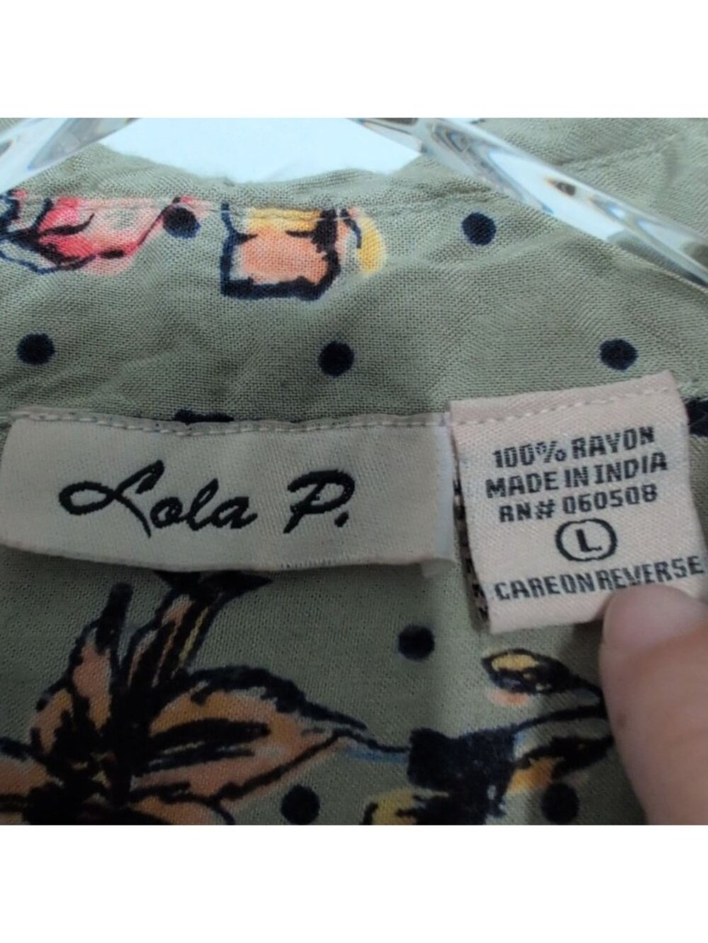 Lola P Floral Shirt Womens Size Large Green Boho Roll Tab Sleeves Button Front - Picture 8 of 12